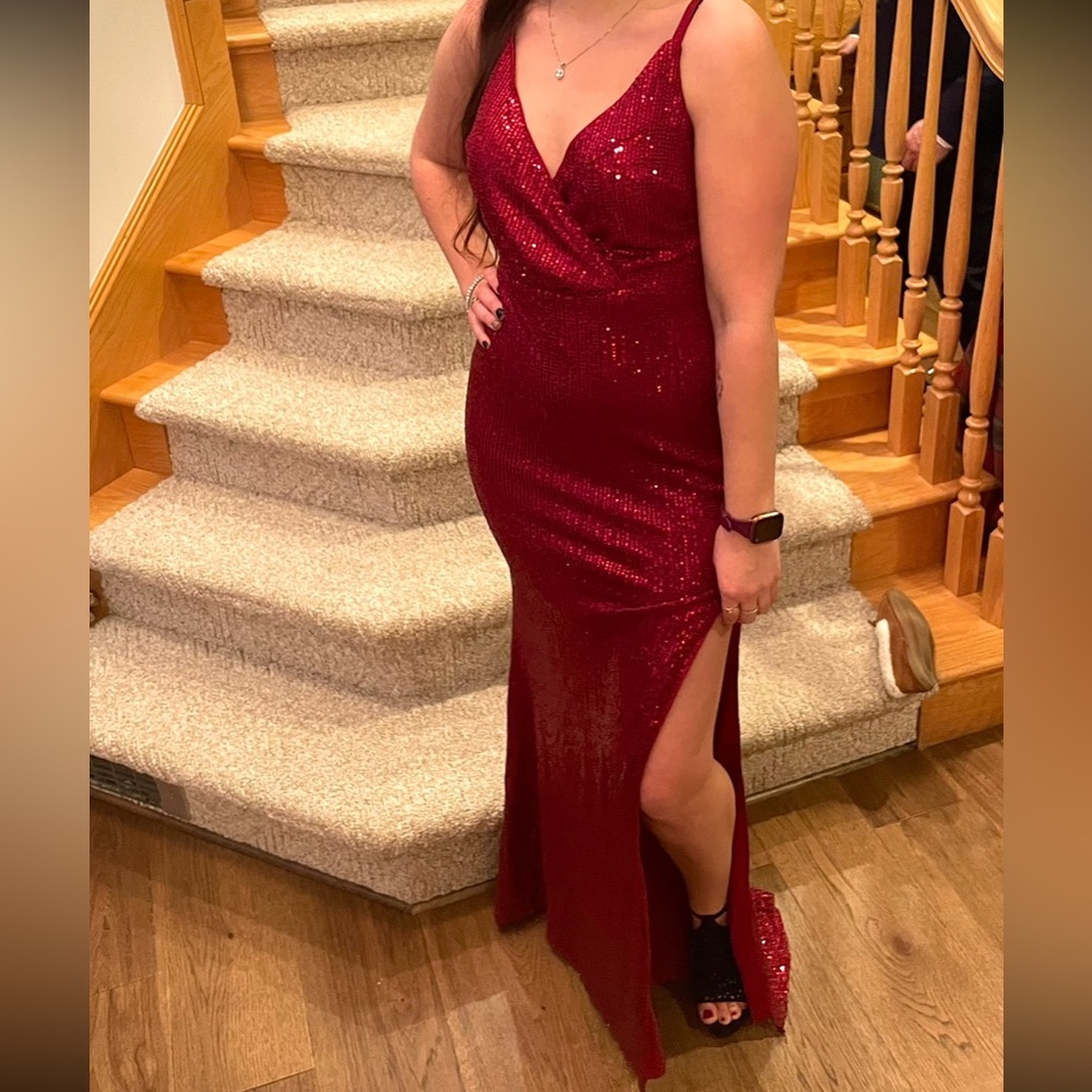 Sequin red spaghetti strap dress